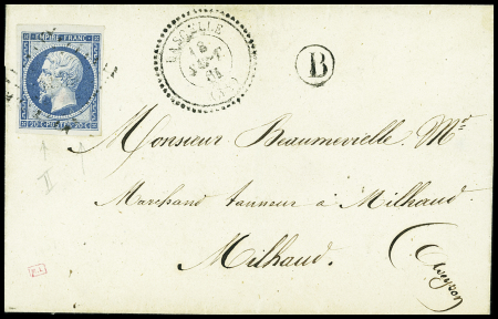 N°14 OBL PC 1659 + T22 Lascelle (1861) sur lettre 