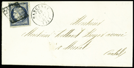 N°4 OBL grille + T15 Marcenat (1851) sur lettre, i