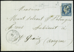 N°44 20c bleu type 1 OBL GC 2583 + T17 Murat (4 ja