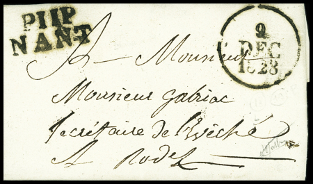 MP "P 11 P Nant" + dateur "A" (1828) sur lettre, i