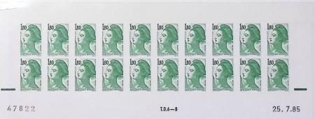 N°2375 1f80 vert, Liberté, non dentelé, bas de feuille