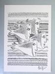 Chemise souple noire : dessins et cartes de vœux de graveurs de timbres dont un projet Clémenceau de Joseph Rajewicz (1982) dont Decaris, Béquet, Andreotto