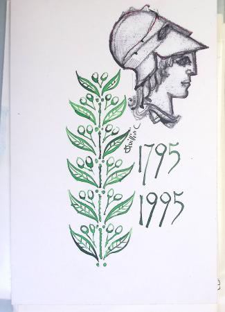 Chemise souple noire : dessins et cartes de vœux de graveurs de timbres dont un projet Clémenceau de Joseph Rajewicz (1982) dont Decaris, Béquet, Andreotto