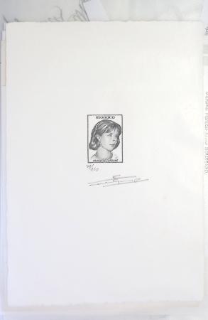 Chemise souple noire : dessins et cartes de vœux de graveurs de timbres dont un projet Clémenceau de Joseph Rajewicz (1982) dont Decaris, Béquet, Andreotto