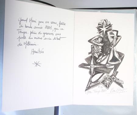 Chemise souple noire : dessins et cartes de vœux de graveurs de timbres dont un projet Clémenceau de Joseph Rajewicz (1982) dont Decaris, Béquet, Andreotto