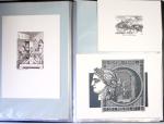 Chemise souple noire : dessins et cartes de vœux de graveurs de timbres dont un projet Clémenceau de Joseph Rajewicz (1982) dont Decaris, Béquet, Andreotto