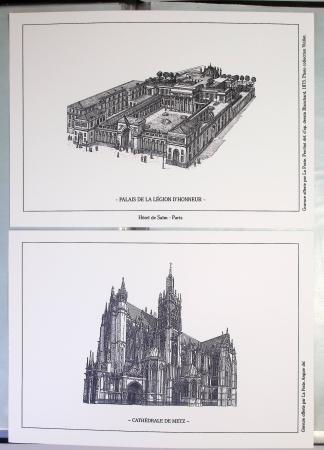 Chemise souple noire : dessins et cartes de vœux de graveurs de timbres dont un projet Clémenceau de Joseph Rajewicz (1982) dont Decaris, Béquet, Andreotto
