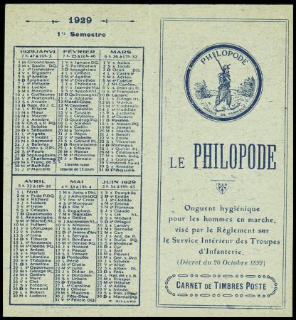 N°199-CP1 Carnet Philopode, 50c rouge, couverture C,