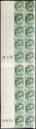 N°41 5c vert, bloc de 20 avec date 28.5.25 à gauche, neuf **, TB
