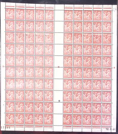 N°652b Iris 1f50 rouge-brun, impression sur raccord