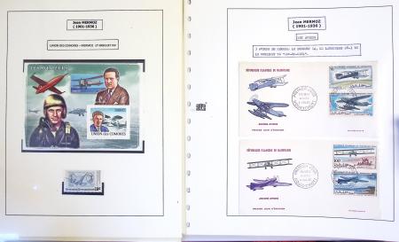 Collection de 199 pages sur la vie de Jean Mermoz montée sur feuilles Safe : quelques plis d'époque, nombreux plis commémoratifs de 1937 à nos jours,...