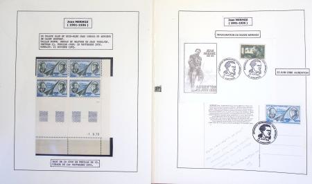 Collection de 199 pages sur la vie de Jean Mermoz montée sur feuilles Safe : quelques plis d'époque, nombreux plis commémoratifs de 1937 à nos jours,...