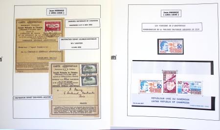 Collection de 199 pages sur la vie de Jean Mermoz montée sur feuilles Safe : quelques plis d'époque, nombreux plis commémoratifs de 1937 à nos jours,...