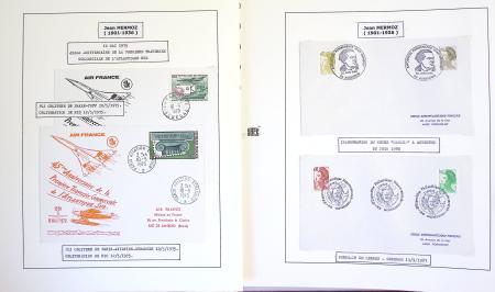 Collection de 199 pages sur la vie de Jean Mermoz montée sur feuilles Safe : quelques plis d'époque, nombreux plis commémoratifs de 1937 à nos jours,...