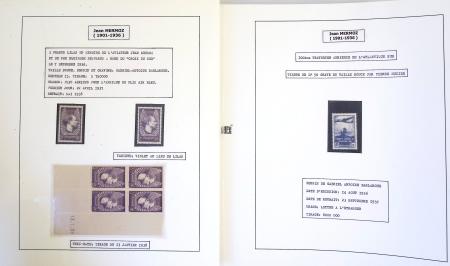 Collection de 199 pages sur la vie de Jean Mermoz montée sur feuilles Safe : quelques plis d'époque, nombreux plis commémoratifs de 1937 à nos jours,...