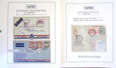 Collection de 199 pages sur la vie de Jean Mermoz montée sur feuilles Safe : quelques plis d'époque, nombreux plis commémoratifs de 1937 à nos jours,...