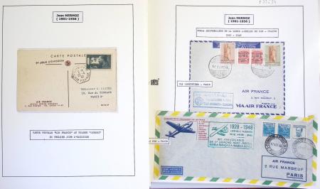 Collection de 199 pages sur la vie de Jean Mermoz montée sur feuilles Safe : quelques plis d'époque, nombreux plis commémoratifs de 1937 à nos jours,...