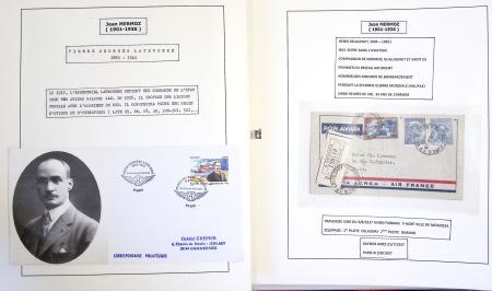 Collection de 199 pages sur la vie de Jean Mermoz montée sur feuilles Safe : quelques plis d'époque, nombreux plis commémoratifs de 1937 à nos jours,...