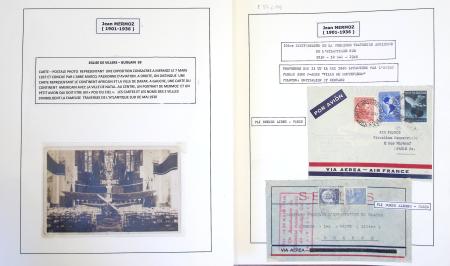 Collection de 199 pages sur la vie de Jean Mermoz montée sur feuilles Safe : quelques plis d'époque, nombreux plis commémoratifs de 1937 à nos jours,...
