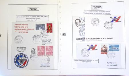 Collection de 199 pages sur la vie de Jean Mermoz montée sur feuilles Safe : quelques plis d'époque, nombreux plis commémoratifs de 1937 à nos jours,...