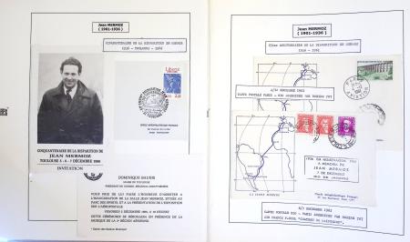 Collection de 199 pages sur la vie de Jean Mermoz montée sur feuilles Safe : quelques plis d'époque, nombreux plis commémoratifs de 1937 à nos jours,...