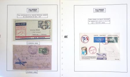 Collection de 199 pages sur la vie de Jean Mermoz montée sur feuilles Safe : quelques plis d'époque, nombreux plis commémoratifs de 1937 à nos jours,...