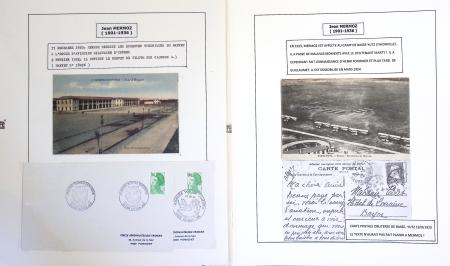 Collection de 199 pages sur la vie de Jean Mermoz montée sur feuilles Safe : quelques plis d'époque, nombreux plis commémoratifs de 1937 à nos jours,...