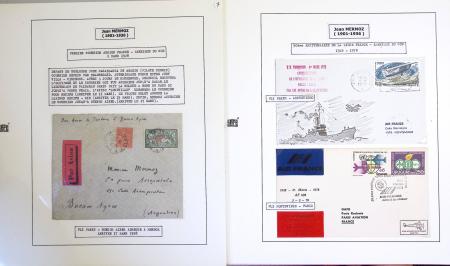 Collection de 199 pages sur la vie de Jean Mermoz montée sur feuilles Safe : quelques plis d'époque, nombreux plis commémoratifs de 1937 à nos jours,...