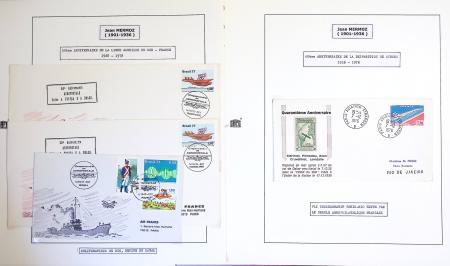 Collection de 199 pages sur la vie de Jean Mermoz montée sur feuilles Safe : quelques plis d'époque, nombreux plis commémoratifs de 1937 à nos jours,...