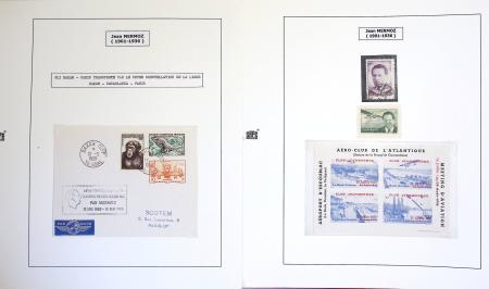 Collection de 199 pages sur la vie de Jean Mermoz montée sur feuilles Safe : quelques plis d'époque, nombreux plis commémoratifs de 1937 à nos jours,...