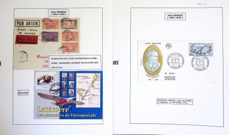 Collection de 199 pages sur la vie de Jean Mermoz montée sur feuilles Safe : quelques plis d'époque, nombreux plis commémoratifs de 1937 à nos jours,...