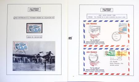 Collection de 199 pages sur la vie de Jean Mermoz montée sur feuilles Safe : quelques plis d'époque, nombreux plis commémoratifs de 1937 à nos jours,...