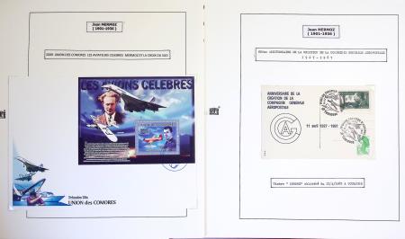 Collection de 199 pages sur la vie de Jean Mermoz montée sur feuilles Safe : quelques plis d'époque, nombreux plis commémoratifs de 1937 à nos jours,...