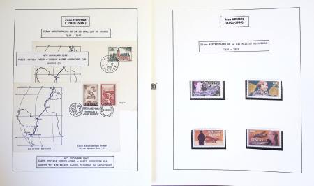 Collection de 199 pages sur la vie de Jean Mermoz montée sur feuilles Safe : quelques plis d'époque, nombreux plis commémoratifs de 1937 à nos jours,...