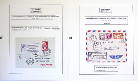 Collection de 199 pages sur la vie de Jean Mermoz montée sur feuilles Safe : quelques plis d'époque, nombreux plis commémoratifs de 1937 à nos jours,...