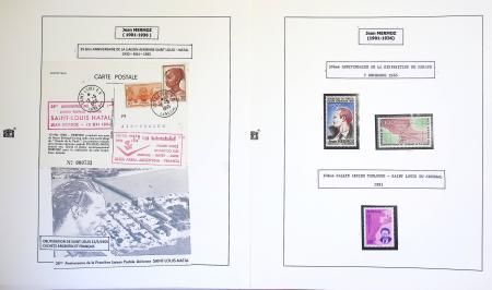 Collection de 199 pages sur la vie de Jean Mermoz montée sur feuilles Safe : quelques plis d'époque, nombreux plis commémoratifs de 1937 à nos jours,...