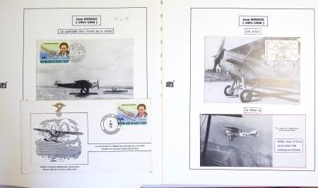Collection de 199 pages sur la vie de Jean Mermoz montée sur feuilles Safe : quelques plis d'époque, nombreux plis commémoratifs de 1937 à nos jours,...