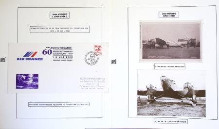 Collection de 199 pages sur la vie de Jean Mermoz montée sur feuilles Safe : quelques plis d'époque, nombreux plis commémoratifs de 1937 à nos jours,...