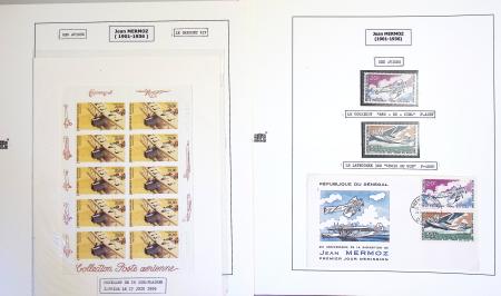 Collection de 199 pages sur la vie de Jean Mermoz montée sur feuilles Safe : quelques plis d'époque, nombreux plis commémoratifs de 1937 à nos jours,...