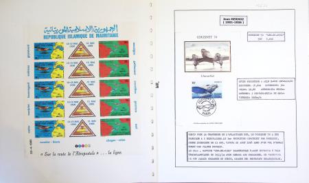 Collection de 199 pages sur la vie de Jean Mermoz montée sur feuilles Safe : quelques plis d'époque, nombreux plis commémoratifs de 1937 à nos jours,...
