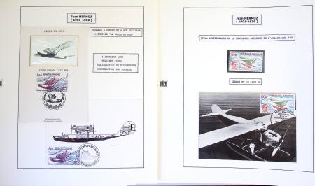 Collection de 199 pages sur la vie de Jean Mermoz montée sur feuilles Safe : quelques plis d'époque, nombreux plis commémoratifs de 1937 à nos jours,...