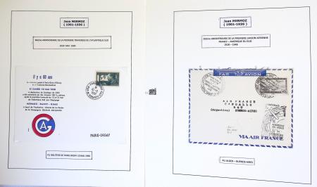 Collection de 199 pages sur la vie de Jean Mermoz montée sur feuilles Safe : quelques plis d'époque, nombreux plis commémoratifs de 1937 à nos jours,...