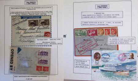 Collection de 199 pages sur la vie de Jean Mermoz montée sur feuilles Safe : quelques plis d'époque, nombreux plis commémoratifs de 1937 à nos jours,...