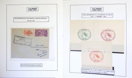 Collection de 199 pages sur la vie de Jean Mermoz montée sur feuilles Safe : quelques plis d'époque, nombreux plis commémoratifs de 1937 à nos jours,...