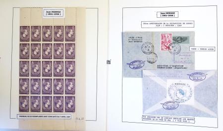 Collection de 199 pages sur la vie de Jean Mermoz montée sur feuilles Safe : quelques plis d'époque, nombreux plis commémoratifs de 1937 à nos jours,...