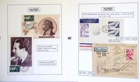 Collection de 199 pages sur la vie de Jean Mermoz montée sur feuilles Safe : quelques plis d'époque, nombreux plis commémoratifs de 1937 à nos jours,...