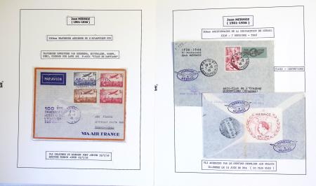 Collection de 199 pages sur la vie de Jean Mermoz montée sur feuilles Safe : quelques plis d'époque, nombreux plis commémoratifs de 1937 à nos jours,...