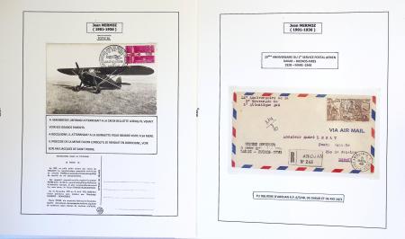 Collection de 199 pages sur la vie de Jean Mermoz montée sur feuilles Safe : quelques plis d'époque, nombreux plis commémoratifs de 1937 à nos jours,...