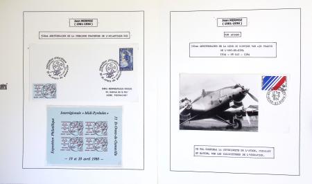 Collection de 199 pages sur la vie de Jean Mermoz montée sur feuilles Safe : quelques plis d'époque, nombreux plis commémoratifs de 1937 à nos jours,...