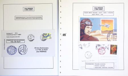 Collection de 199 pages sur la vie de Jean Mermoz montée sur feuilles Safe : quelques plis d'époque, nombreux plis commémoratifs de 1937 à nos jours,...